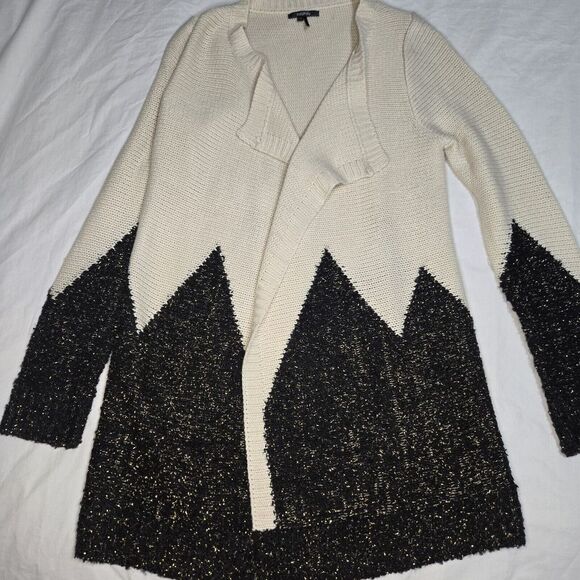 Sweaters - Roly Poly Open Cardigan Loose Knit Sweater Size S/M Ivory‎ Black Metallic